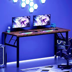 DlandHome 54.3 Inch Large Folding Computer Desk, Fully Assembled, Retro | Foldable Writing Table, Portable Activity Conference Table for Home Office, Wood Top Metal Frame, Collapsible Easy Storage