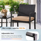 Shintenchi 3 Pieces Outdoor Patio Furniture Set, Modern Wicker Bistro Set, Conversation Rattan Chair of 2 with Coffee Table for Yard Porch Poolside Lawn(Khaki)