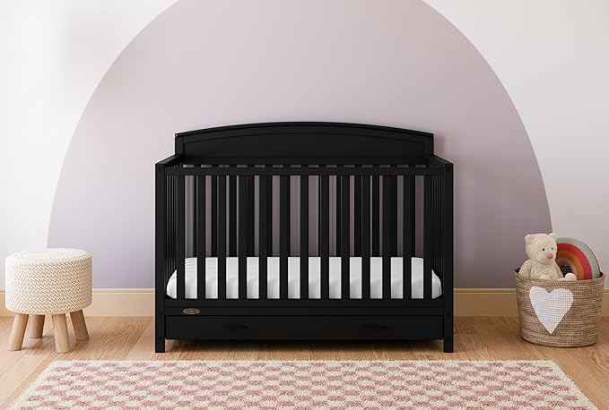 Graco Benton 5-in-1 Convertible Crib with Drawer (Black) - Converts from Baby Crib to Toddler Bed, Daybed and Full-Size Bed, Fits Standard Full-Size Crib Mattress, Adjustable Mattress Support Base