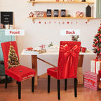 6PCS Christmas Dining Chair Covers Stretch Removable Washable Dining Room Chair Protector Slipcover 3D Print Xmas Tree Bow Tie Kitchen Chair Cover Slipcovers for Xmas Holiday Party Home Décor