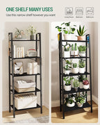 Ladder Shelf, Bookshelf Bookcase, Freestanding Corner Storage Shelve with 2 Hooks for Home Office, Living Room, Kitchen, Bedroom, Industrial, 5-Tier Black BC19304B