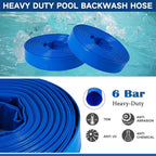 Eastrans 2 in x 50 ft Pool Backwash Hose Kit with Male NPT Adapter,Heavy Duty Discharge Pump Hose for Swimming Pool,Reinforced Pool Drain Hose with 2 Clamps and Thread Seal Tape,6 Bar