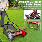 Goplus Manual Lawn Mower, 14 Inch 5-Blade Walk-Behind Cordless Grass Cutter with 7 Gallon Removable Grass Collect Bag, Adjustable Cutting Heights, Push Reel Lawn Mower for Yard, Garden