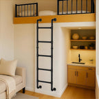 3/4/5/6/7/8FT Black Wall Mounted Steel Ladder, 5-Step Egress Ladder for Window Well, Loft, Bunk Bed, Camper, RV | Floor/Wall Mounted Indoor Safety Climb for Bedroom, Basement, Gym, Dorm & Small Spaces