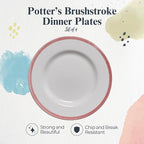 Portmeirion Potter's Brushstroke Dinner Plate (Set of 4) - 10.5" Earthenware Plate with Classic Brushstrokes - Microwave, Dishwasher, Freezer, Oven Safe - Ideal Modern Dinnerware Set (Red)