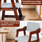 Ezebaby Wooden High Chair for Toddlers to Teens, Adjustable Kids Study Chair with Steps, Kids Dining Chair with Removable Cushion (Nut-Brown)