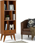 SIMPLIHOME Draper SOLID HARDWOOD 22 Inch Mid Century Modern Bookcase and Storage Unit in Teak Brown, For the Living Room, Study Room and Office
