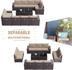 Kullavik 12PCS Outdoor Patio Furniture Set PE Wicker Rattan Sectional Sofa Patio Conversation Sets,Sand