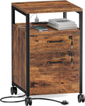 SUPERJARE File Cabinet with Lock & Charging Station, 2 Drawers Rolling Filing Cabinet, Office File Cabinet with Wheels & Open Shelf, for Home Office, A4/Letter Size Files - Rustic Brown