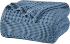 PHF 100% Cotton Waffle Weave Blanket King Size, Soft Lightweight Breathable Cozy Summer Blankets for Bed, Luxury Aesthetic Woven Bedding for Home Decor, 108"x90", Captain's Blue