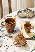 Espresso Cups Set of 6, Cappuccino Cups, Stackable Mug 6 OZ Ceramic Coffee Mug, Microwave & Dishwasher Safe, Tea Cocoa for Family Daily Use & Gathering, Great Gift for Any Special Occasion, Brown