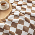 LOMAO Throw Blankets Flannel Blanket with Checkerboard Grid Pattern Soft Throw Blanket for Couch, Bed, Sofa Luxurious Warm and Cozy for All Seasons (Khaki, 90"x90")