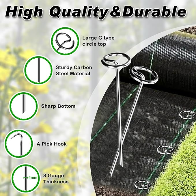 FEED GARDEN 120 Pack Landscape Staples 8 Gauge 6 Inch Galvanized Garden Stakes SOD Pins Yard Lawn Spikes for Plant Cover, Tent, Weed Barrier Fabric, Turf, Inflatable and Outdoor Decoration