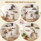 MEWANG 5-in-1 Cat Wall Shelves: Cat Climbing Furniture with Wall Mounted Perch & Lounge for Indoor Cats, Space-Saving Wall Pet Shelves for Play & Rest - Grey