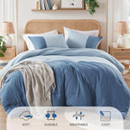 Blue Twin Comforter Set - Modern Soft Farmhouse Bedding for Teen Boys, Kids Colorblock Pattern Bed Sets for All Season, 2 Pieces includes 1 Comforter, 1 Sham (66"x 90")