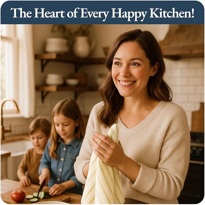 LANE LINEN Kitchen Towels Set - Pack of 4 Cotton Dish Towels for Drying Dishes, 18”x 28”, Absorbent Tea Towels, Quick Drying Kitchen Towel Set - Lemon Yellow