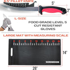 Fish Fillet Mat Kit with Fish Ruler Decal and Fillet Knife, Cutting Gloves. Large 28"x14" Nonslip Fish Cleaning Mat that Grips the Fish - Durable & Easy to Clean, Portable Fish Cutting Board | Fish Ruler, Fillet Knife & Sharpener, Cutting Gloves, Scale...