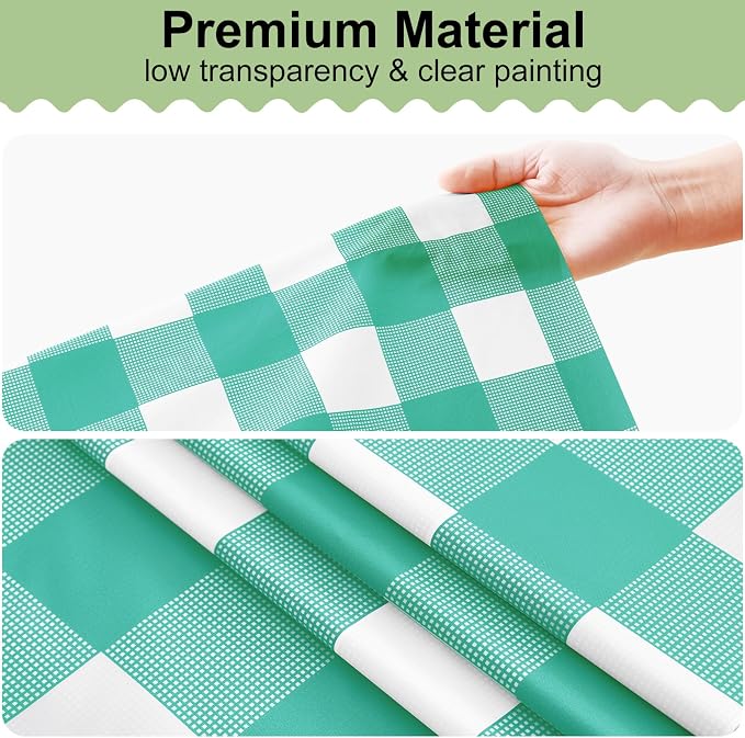4 Packs Buffalo Disposable Table Cloth, 54 x 108 Inch Waterproof Plastic Tablecloth, Rectangle Teal and White Checkered Table Covers for Picnic, Birthday, Party, Back to School
