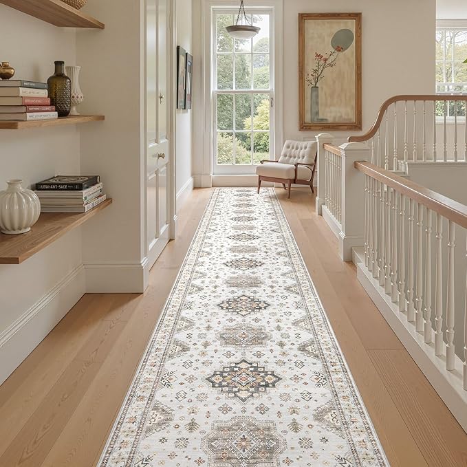 Washable 3x20 Runner Rug - Area Rugs Neutral Vintage Distressed Floral Farmhouse Boho Large Soft Floor Rug Indoor Carpet for Hallway Entryway Home - Blue Brown