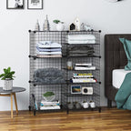 Wolizom Wire Cube Storage, Metal Grids Shelves Bookshelf, Stackable Modular Shelving Organizer, DIY Closet Bookcase Bookshelf, Grid Storage Shelf for Bedroom, Living Room, Office (Black, 3+6 Cube)