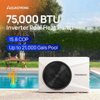 Aquastrong Inverter Swimming Pool Heat Pump, 75,000 BTU 21,000 Gallons Electric Pool Heater for Above Ground and Inground Pool, WiFi Capable Timer, Heating and Cooling Pool Heater 220V