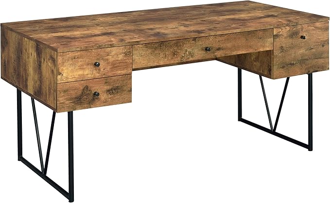 Coaster Home Furnishings Analiese Rustic 63-Inch 4-Drawer Home Office Computer Writing Desk Study Table with Storage Engineered Eco-Friendly Wood Look Laminate Sturdy Steel Base Rustic Nutmeg 800999