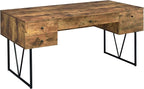 Coaster Home Furnishings Analiese Rustic 63-Inch 4-Drawer Home Office Computer Writing Desk Study Table with Storage Engineered Eco-Friendly Wood Look Laminate Sturdy Steel Base Rustic Nutmeg 800999