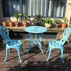 KAI LI Outdoor Furniture Bistro Set with Rose Pattern 1 Table 2 Chairs for Garden Patio Porch (Rose-Light Blue)