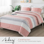 Andency Stripe Comforter Set Twin Size (66x90 Inch), 2 Pieces Pink Patchwork Striped Comforter, Soft Microfiber Down Alternative Comforter Bedding Set with Corner Loops