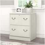 Bush Furniture Saratoga 2 Drawer Lateral File Cabinet in Harvest Cherry, Document Storage Chest for Home Office, Linen White Oak