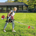 26CC Weed Wacker, 650W Gasoline Grass Trimmer, 8500R/Min Lawn Brush Cutter, 2-Stroke Cordless Garden Mower with Grass Baffle & Funnel for Lawn Pond Side Weed Removal Landscaping