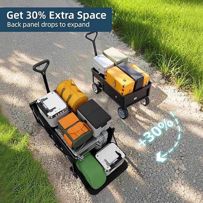 Favoyard Collapsible Wagon 100L & 330LBS, Heavy Duty Wagon Carts Foldable, Portable Folding Wagons with All - Terrain Wheels& Drink Holders, for Grocery Camping Beach Shopping Garden, Black