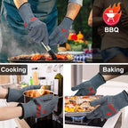 QUWIN BBQ Gloves, Oven Gloves 1472℉ Extreme Heat Resistant, Grilling Gloves Silicone Non-Slip Oven Mitts, Kitchen Gloves for BBQ, Grilling, Cooking, Baking-1 Pair… (Grey, One Size Fits Most)