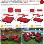 ClawsCover 14Pack Outdoor Seat and Back Cushions Replacement Covers Fit for 7Pieces 6-Seater Wicker Rattan Patio Furniture Set Sectional Couch Chair,Red-Include Cover Only (Small)