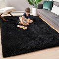 Super Soft Fluffy Shaggy Rugs 5x8 Feet for Living Room Bedroom, Fuzzy Plush Area Rugs for Girls Kids Room Nursery Home Decor, Furry Dorm Rug Cute Non-Slip Indoor Floor Carpet, Black