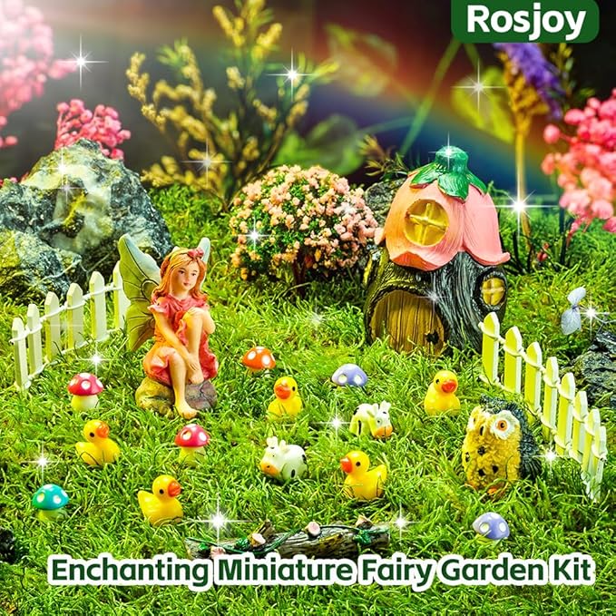 20Pcs Outdoor Miniature Fairy Garden Accessories Kit with Fairy House & Mini Resin Animals - Miniature Garden Decor Gifts for DIY Micro-Enthusiasts