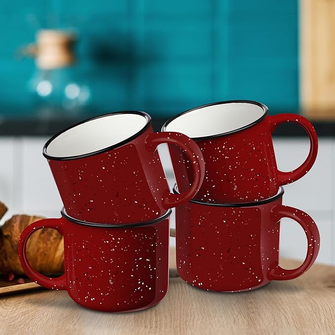 DISCOUNT PROMOS Ceramic Campfire Coffee Mugs 13 oz. Set of 10, Bulk Pack - Perfect for Tea, Espresso, Cappuccino, Hot Cocoa - Red