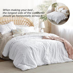 Bedsure Boho Comforter Set King - White Tufted Bedding Comforter Set, 3 Pieces Farmhouse Shabby Chic Embroidery Bedding Set, Soft Geometric Pattern Comforter for All Seasons