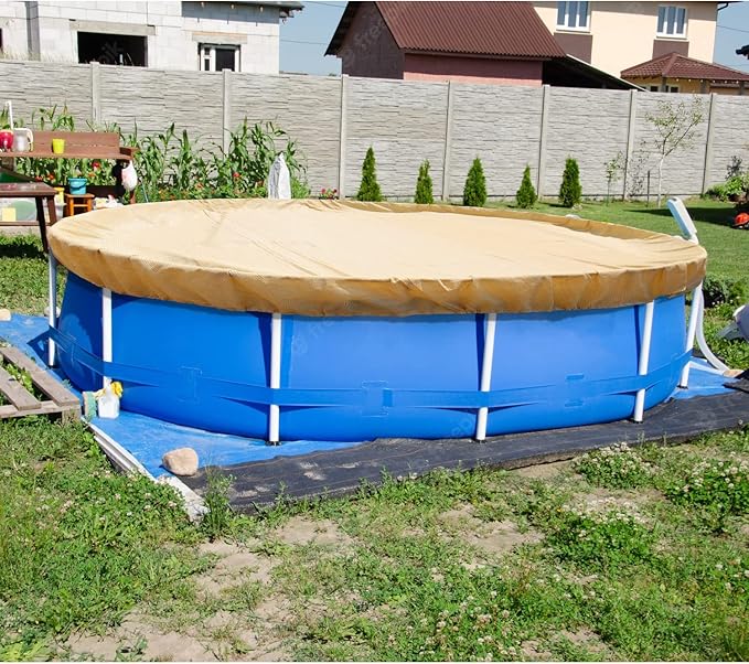 ECOOPTS 28 ft Round Pool Cover for Above Ground Pools, Swimming Pool Cover Protector Winter Safety Cover (Beige)