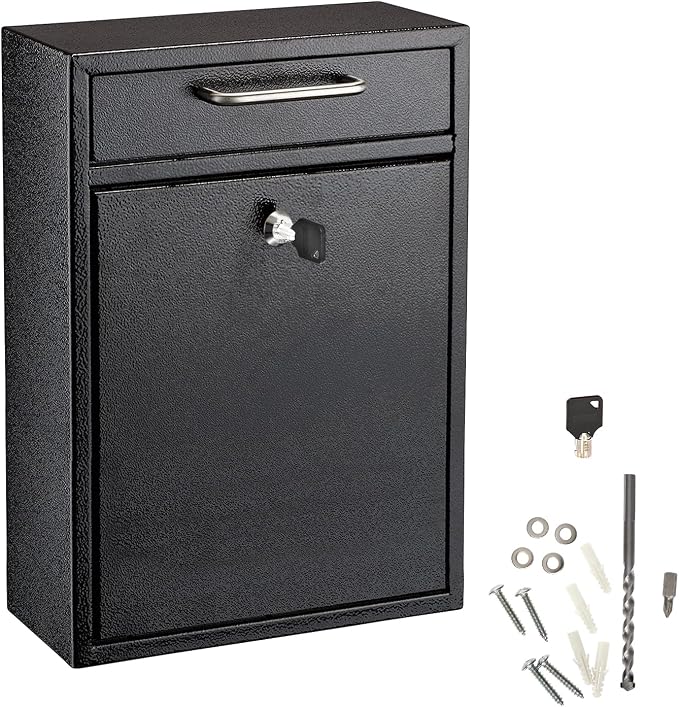 AdirOffice Wall Mount Mailbox - Mailbox with Lock and Keys- Durable Wall Mounted Locking Mailbox and Cash Drop Box for House, Apartments and Bussiness After Hours Deposits
