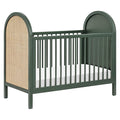 babyletto Bondi Cane 3-in-1 Convertible Crib with Toddler Bed Conversion Kit in Forest Green with Natural Cane, Greenguard Gold Certified