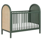 babyletto Bondi Cane 3-in-1 Convertible Crib with Toddler Bed Conversion Kit in Forest Green with Natural Cane, Greenguard Gold Certified