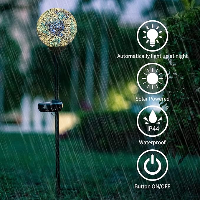 VCUTEKA Solar Lights - Outdoor Decorative Mosaic Solar Garden Light Waterpoof LED Pathway Stake Light for Landscape Lawn Patio Yard Decoration, 1 Pack