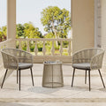 EAST OAK 3-Piece Patio Bistro Set, Patio Conversation Bistro Set with 2 Wide Ergonomic Chairs, Cushions & Glass Top Side Table, Outdoor All-Weather Wicker Furniture for Porch, Backyard, Brown & Grey