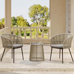 EAST OAK 3-Piece Patio Bistro Set, Patio Conversation Bistro Set with 2 Wide Ergonomic Chairs, Cushions & Glass Top Side Table, Outdoor All-Weather Wicker Furniture for Porch, Backyard, Brown & Grey
