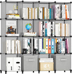 HOMIDEC Book Shelf 16 Cubes Bookcase Bookshelf Cube Storage Organizer Portable Display Bookshelf Kids Bookshelf Book Case for Study Room,Bedroom,Office,Living Room,Closet (47.2x11.8x47.2 inch)
