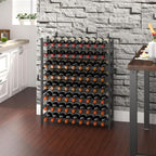 Bamboo Large Wine Rack, 8-Tier Freestanding Floor Bottle Storage Holder | 72-Bottle Storage | Wooden Wine Storage Organizer Shelves for Kitchen Bar, Cellar, & Dining Room | Black | Anti-Tip Kit