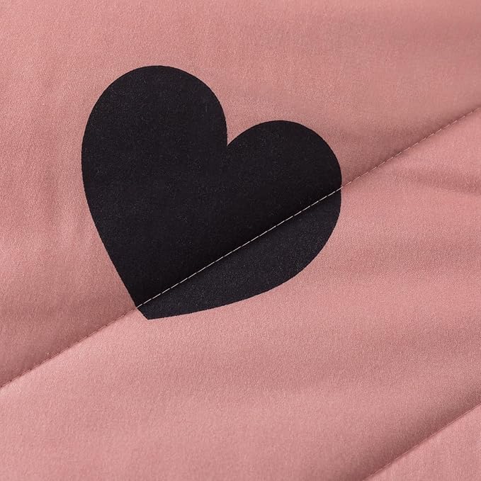 Queen Comforter Set Cameo Brown, Pink Cute Love Heart Sexy Comforter Bedding Set for All Seasons, Geometric Soft Microfiber 3 Pieces Comforter Set with Pillowshams