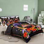 Tailor Shop Celestial Bedding Twin Size,Sun and Moon Bedding for Boys Girls Kids Teens, Mushroom Comforter Gothic Comforter Witchy Comforter Boho Exotic Black Bed with 1 Pillowcases