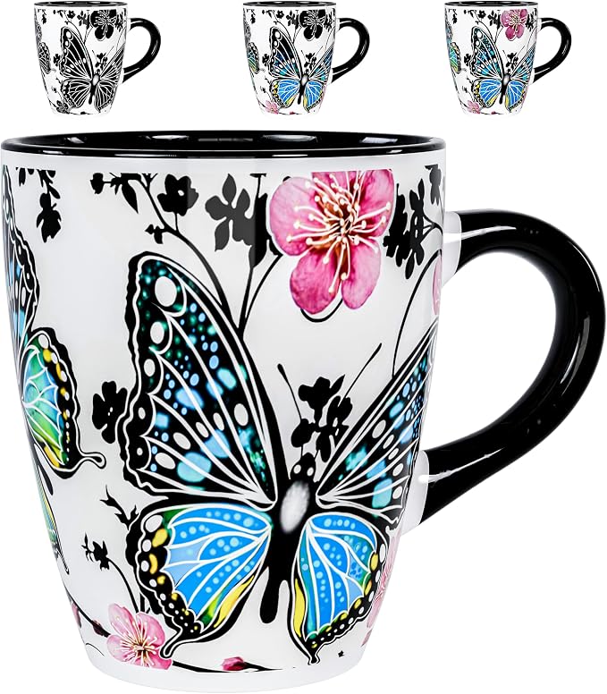 Color Changing Butterfly Coffee Mug 12OZ - Ceramic Heat Sensitive Cup Hot Cocoa Tea Milk Mugs Hot Drinks and beverages Unique Beautiful Holiday Christmas gift Idea for Nature lovers women mom grandma